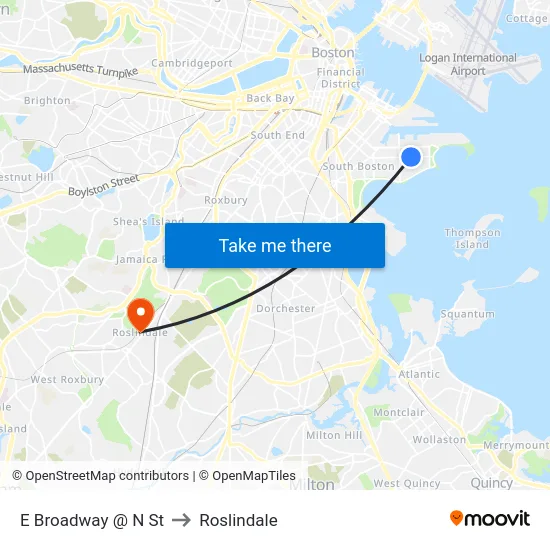 E Broadway @ N St to Roslindale map
