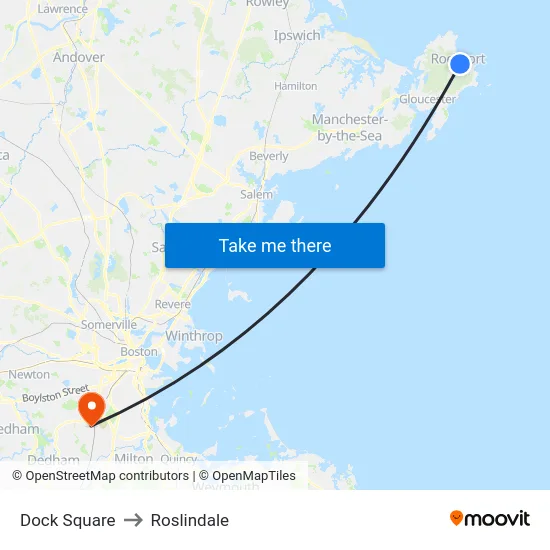 Dock Square to Roslindale map