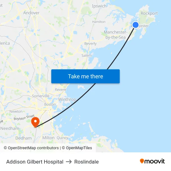 Addison Gilbert Hospital to Roslindale map