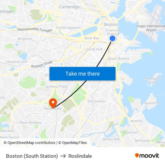 Boston (South Station) to Roslindale map