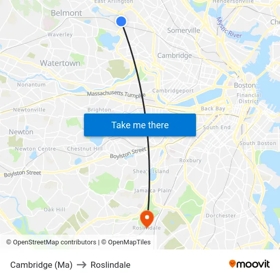 Cambridge (Ma) to Roslindale map