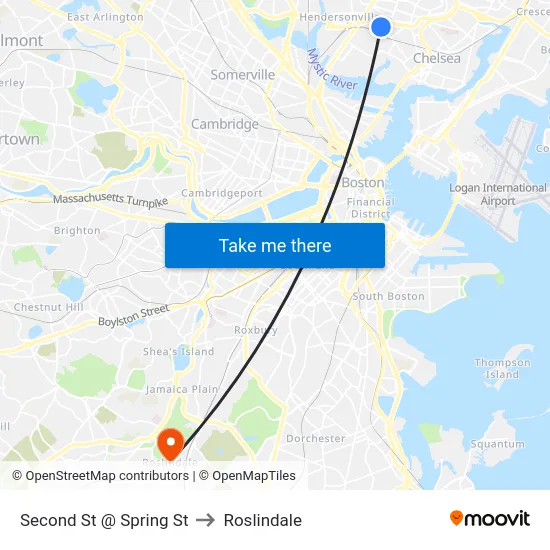 Second St @ Spring St to Roslindale map