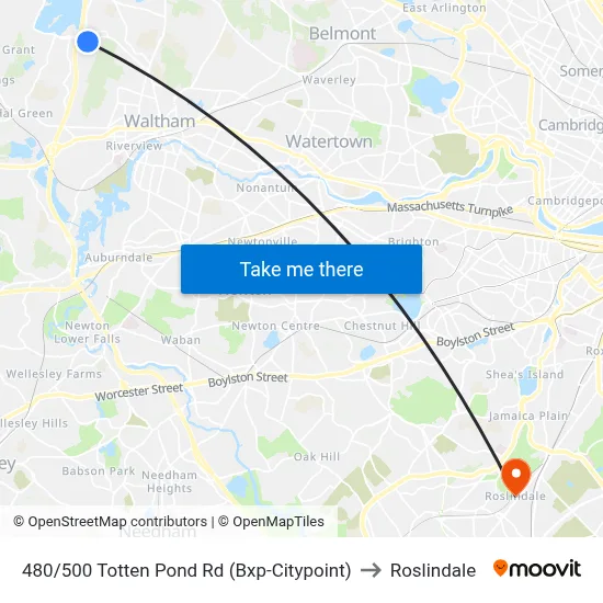 480/500 Totten Pond Rd  (Bxp-Citypoint) to Roslindale map