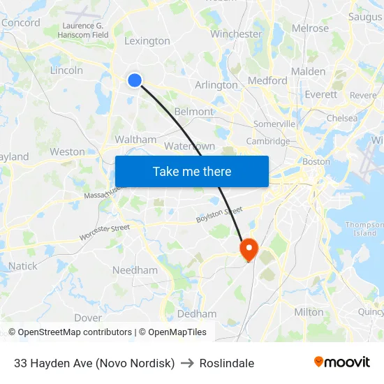 33 Hayden Ave (Novo Nordisk) to Roslindale map