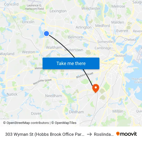 303 Wyman St  (Hobbs Brook Office Park) to Roslindale map