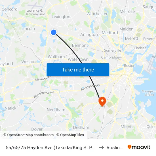 55/65/75 Hayden Ave  (Takeda/King St Properties) to Roslindale map