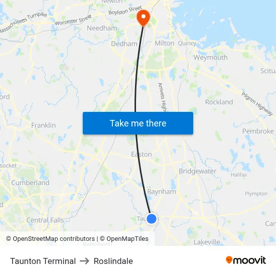 Taunton Terminal to Roslindale map