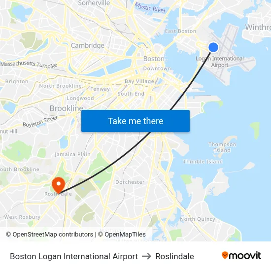 Boston Logan International Airport to Roslindale map