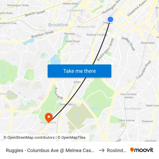 Ruggles - Columbus Ave @ Melnea Cass Blvd to Roslindale map