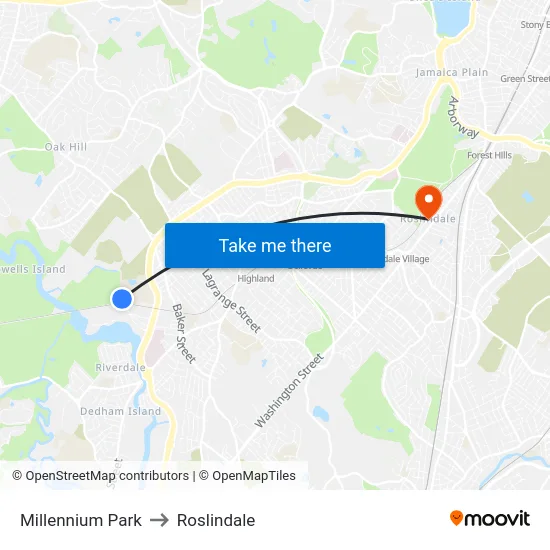 Millennium Park to Roslindale map