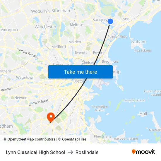 Lynn Classical High School to Roslindale map
