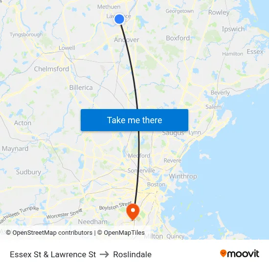 Essex St & Lawrence St to Roslindale map