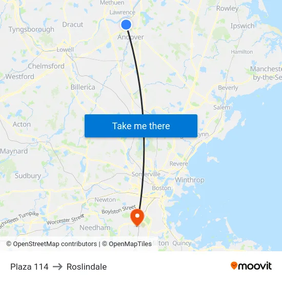 Plaza 114 to Roslindale map