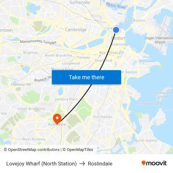 Lovejoy Wharf (North Station) to Roslindale map