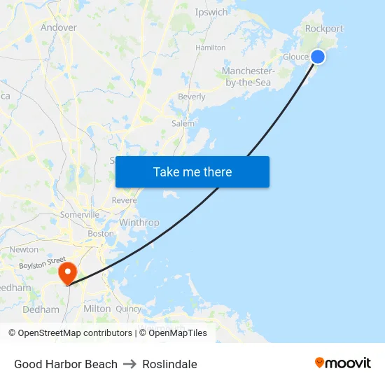 Good Harbor Beach to Roslindale map