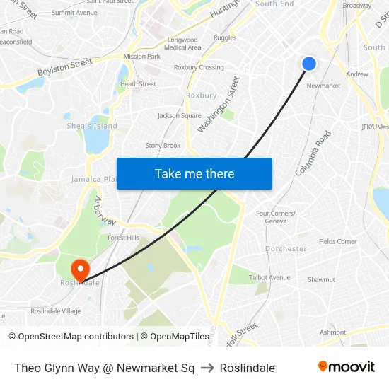 Theo Glynn Way @ Newmarket Sq to Roslindale map