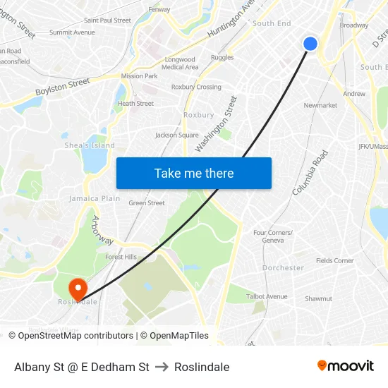 Albany St @ E Dedham St to Roslindale map