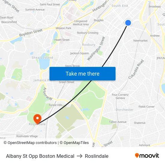 Albany St Opp Boston Medical to Roslindale map