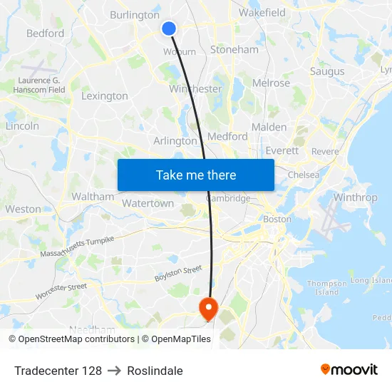 Tradecenter 128 to Roslindale map
