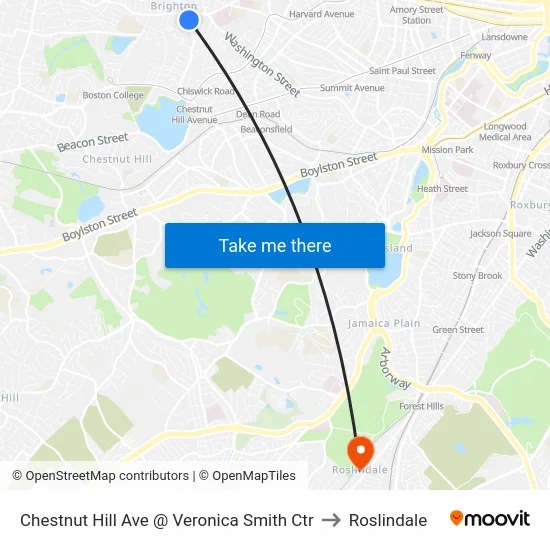 Chestnut Hill Ave @ Veronica Smith Ctr to Roslindale map