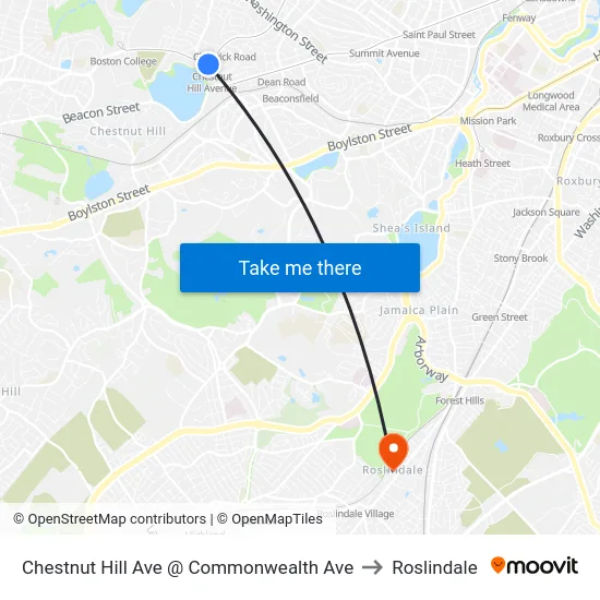 Chestnut Hill Ave @ Commonwealth Ave to Roslindale map