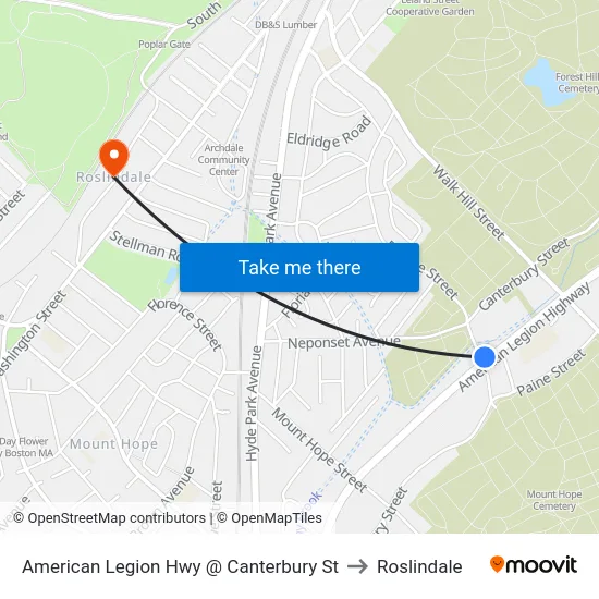 American Legion Hwy @ Canterbury St to Roslindale map