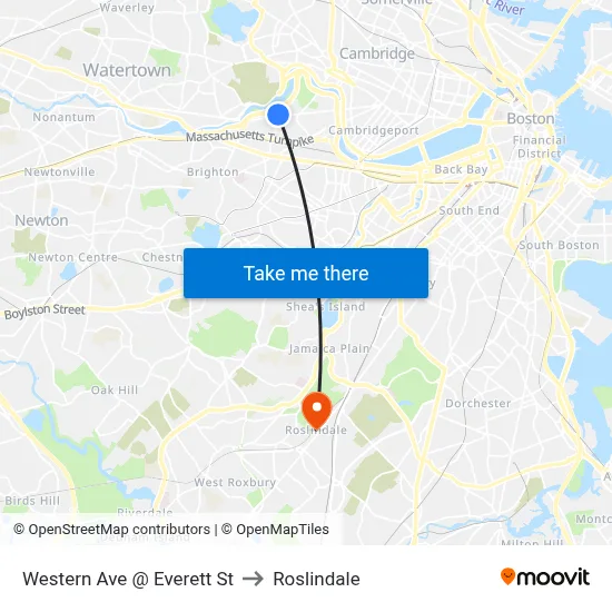 Western Ave @ Everett St to Roslindale map