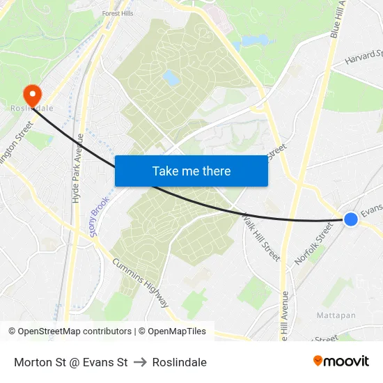 Morton St @ Evans St to Roslindale map