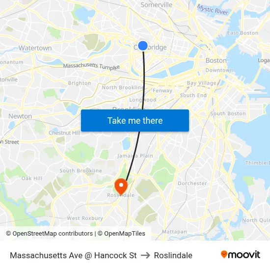 Massachusetts Ave @ Hancock St to Roslindale map