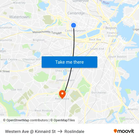 Western Ave @ Kinnaird St to Roslindale map