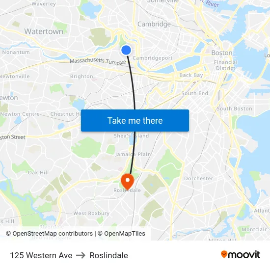 125 Western Ave to Roslindale map