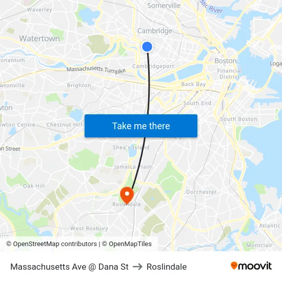 Massachusetts Ave @ Dana St to Roslindale map
