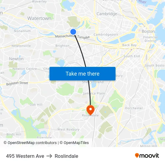 495 Western Ave to Roslindale map