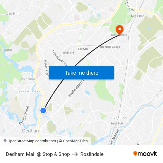 Dedham Mall @ Stop & Shop to Roslindale map