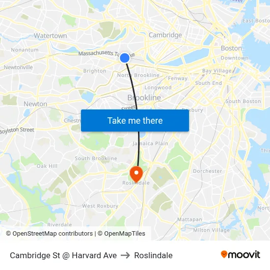 Cambridge St @ Harvard Ave to Roslindale map