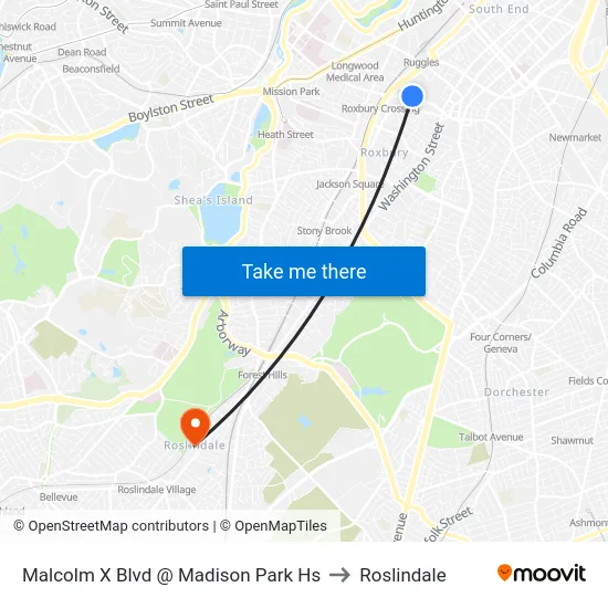 Malcolm X Blvd @ Madison Park Hs to Roslindale map