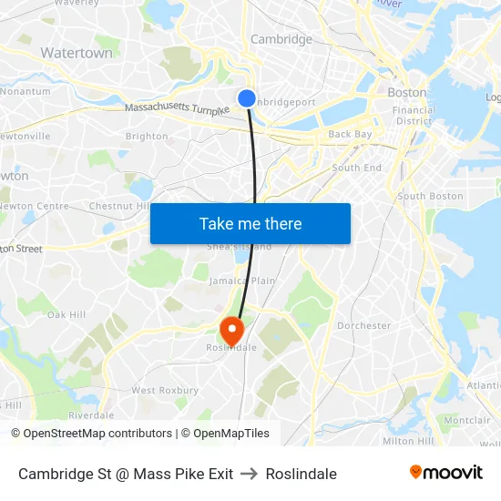 Cambridge St @ Mass Pike Exit to Roslindale map