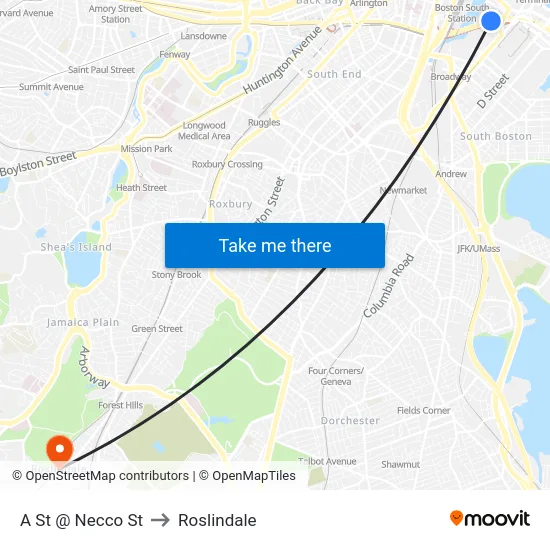 A St @ Necco St to Roslindale map