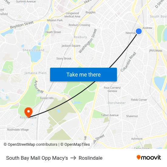 South Bay Mall Opp Macy's to Roslindale map