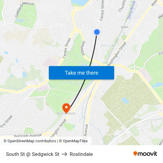 South St @ Sedgwick St to Roslindale map