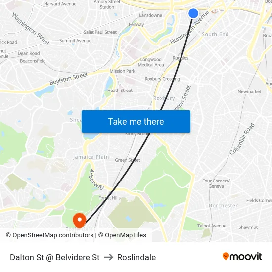 Dalton St @ Belvidere St to Roslindale map