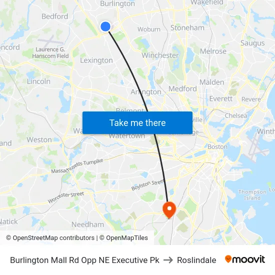 Burlington Mall Rd Opp NE Executive Pk to Roslindale map