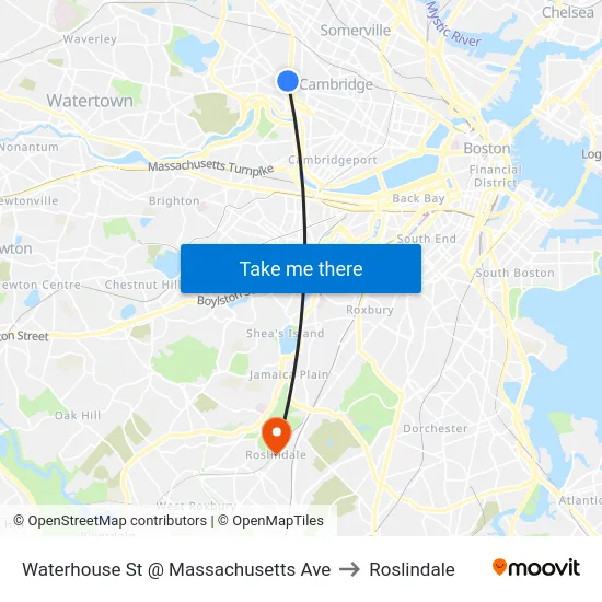 Waterhouse St @ Massachusetts Ave to Roslindale map