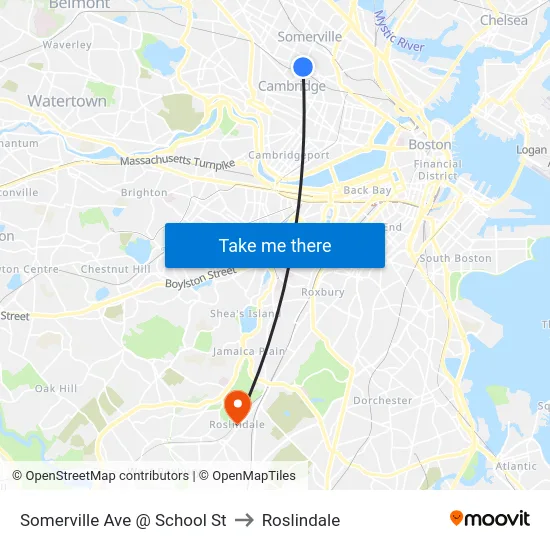 Somerville Ave @ School St to Roslindale map