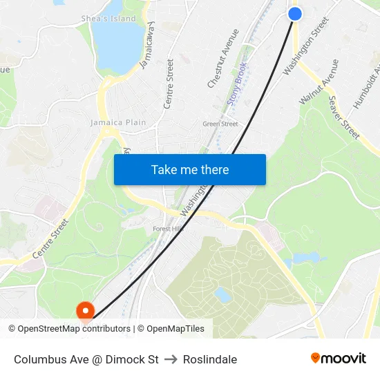 Columbus Ave @ Dimock St to Roslindale map