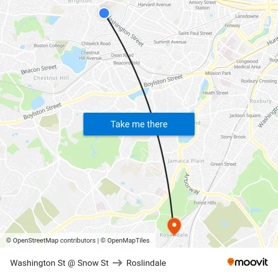 Washington St @ Snow St to Roslindale map