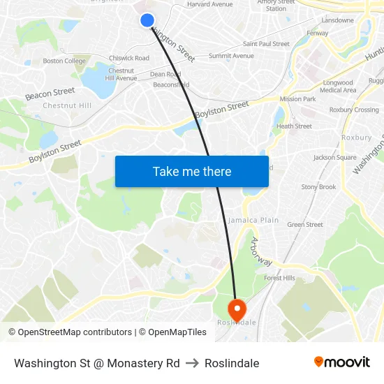 Washington St @ Monastery Rd to Roslindale map