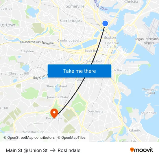 Main St @ Union St to Roslindale map