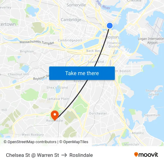 Chelsea St @ Warren St to Roslindale map