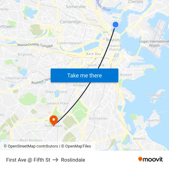First Ave @ Fifth St to Roslindale map